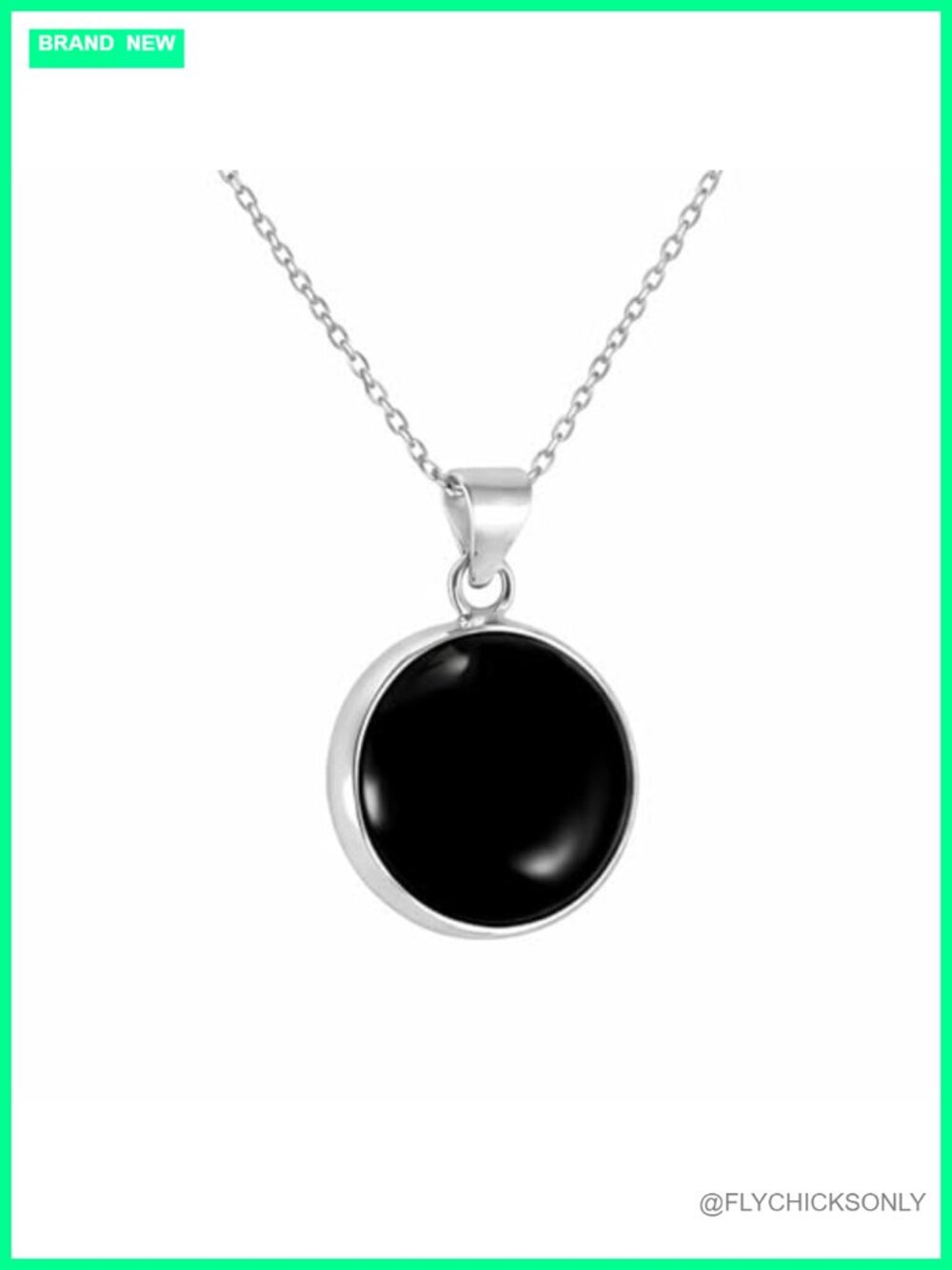 Sterling Silver 925 Black Onyx Handmade Pendant Necklace 16-18" Adjustable